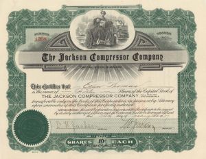 Jackson Compressor Co. -  1917-1923 dated Stock Certificate