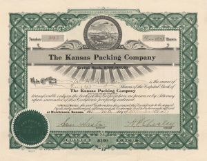 Kansas Packing Co. -  1917 dated Stock Certificate