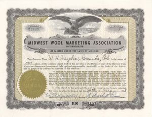 Midwest Wool Marketing Assoc. -  1938 dated Stock Certificate