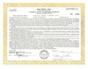 Soltrax, Inc. -  1977 dated Stock Certificate