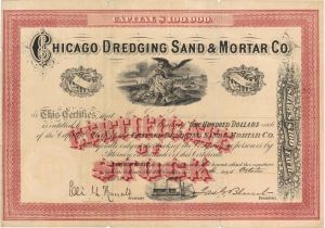 Chicago Dredging Sand and Mortar Co.  - 1871 dated Stock Certificate