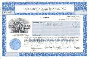 Current Income Shares, Inc.  - 1997 dated Stock Certificate