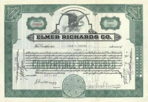 Elmer Richards Co.  - 1929 dated Stock Certificate