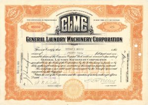 General Laundry Machinery Corp.  - 1931 dated Stock Certificate