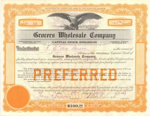 Grocers Wholesale Co.  - 1919 dated Stock Certificate