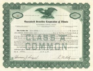 Guaranteed Securities Corporation of Illinois  - 1928 dated Stock Certificate