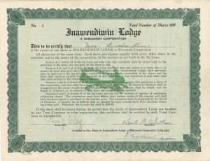 Inawendiwin Lodge  - 1900's dated Stock Certificate