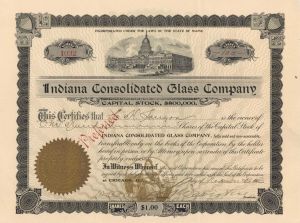 Indiana Consolidated Glass Co.  - 1903 dated Stock Certificate