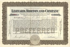 Leonard, Morton and Company  - 1921 dated Stock Certificate