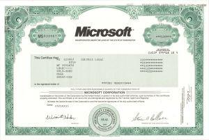 Microsoft - 2003 dated Stock Certificate - Very Rare Issued