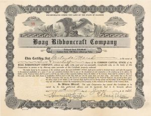 Boag Ribboncraft Co. -  1921 dated Stock Certificate