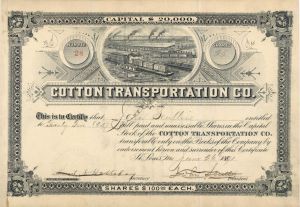 Cotton Transportation Co. - 1891 dated Stock Certificate