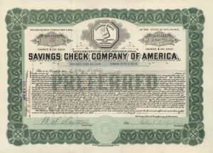 Savings Check Company of America  - 1918 dated Stock Certificate