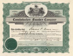 Conshohocken Foundry Co. - 1929 dated Stock Certificate