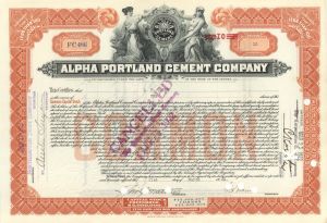 Alpha Portland Cement Co. - 1922 dated Stock Certificate