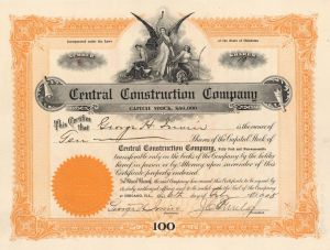 Central Construction Co. - 1908 dated Stock Certificate