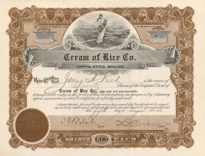 Cream of Rice Co. - 1916 dated Stock Certificate