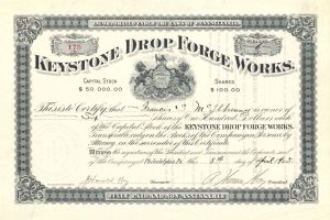 Keystone Drop Forge Works - 1925 dated Stock Certificate