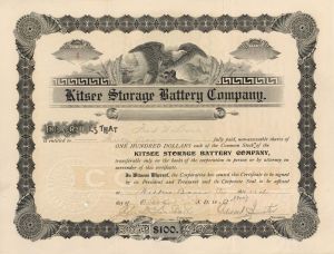 Kitsee Storage Battery Co. - 1906 (1907) dated Stock Certificate