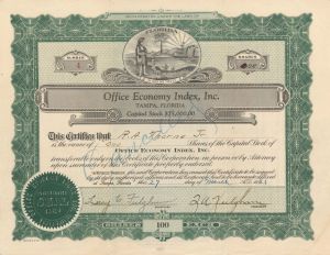 Office Economy Index, Inc. - 1926 dated Stock Certificate
