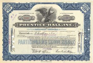 Prentice-Hall, Inc. - 1934 dated Stock Certificate