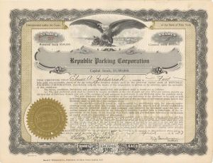 Republic Packing Corp. - 1921 dated Stock Certificate