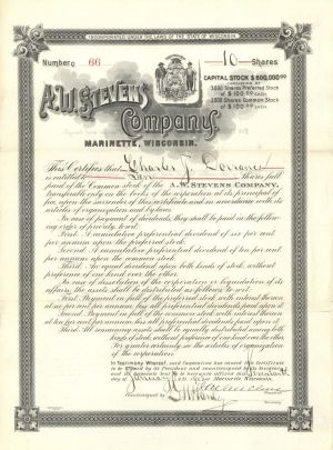 A.W. Stevens Co.  - 1903 dated Stock Certificate