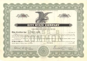 City State Co.  - 1929 dated Stock Certificate