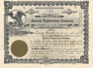 General Engineering Co.  - 1925 dated Stock Certificate