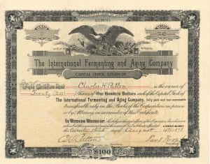 International Fermenting and Aging Co.  - 1898 dated Stock Certificate