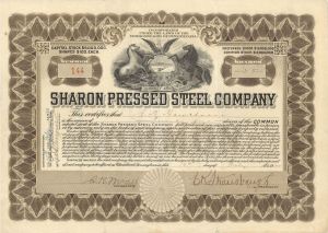 Sharon Pressed Steel Co.  - 1920 dated Stock Certificate