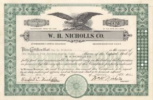 W.H. Nicholls Co.  - 1931 dated Stock Certificate