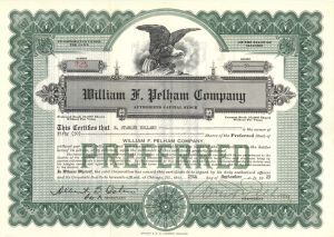 William F. Pelham Co.  - 1929 dated Stock Certificate