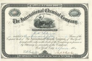 International Chemical Co. - 1880 dated Stock Certificate