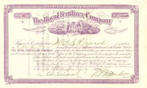 Royal Fertilizer Co. - 1891 dated Stock Certificate