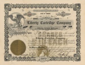 Liberty Cartridge Co. - 1910 dated Stock Certificate