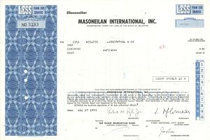 Masoneilan International, Inc. - 1975 dated Stock Certificate
