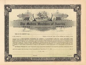 Modern Woodmen of America -  Unissued Stock Certificate