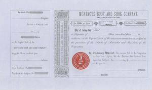 Montague Boot and Shoe Co. -  Unissued Stock Certificate
