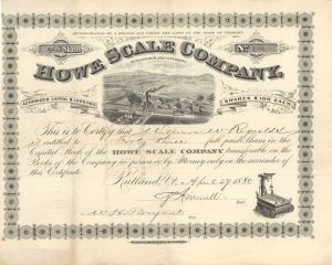 Howe Scale Co. - 1880 or 1881 dated Stock Certificate