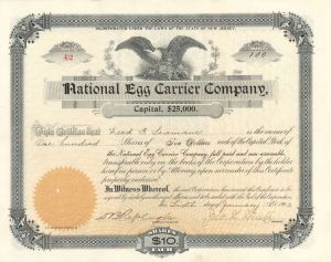 National Egg Carrier Co. - 1903 dated Stock Certificate