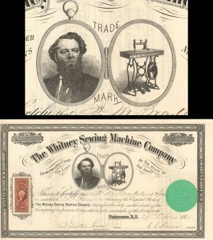 Whitney Sewing Machine Co. - 1871-1873 dated Stock Certificate