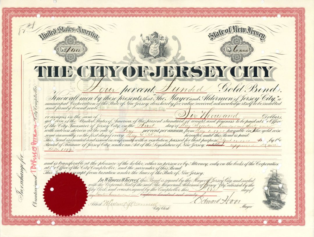 City of Jersey City - $6,000 or $1,000 Bond