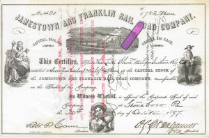 8,000 Shares of Jamestown and Franklin Railroad Co. - 1909 dated High Shares Railway Stock Certificate