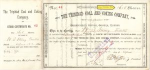Trinidad Coal and Coking Co. - 1885 dated High Denomination Stock Certificate
