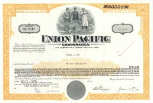Union Pacific Corporation - 1970's dated High Denomination Railroad Bond - $50,000