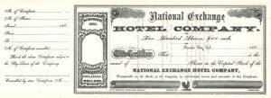 National Exchange Hotel Co.  -  Unissued Stock Certificate