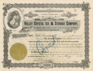 Valley Crystal Ice & Storage Co. - 1931 dated Stock Certificate