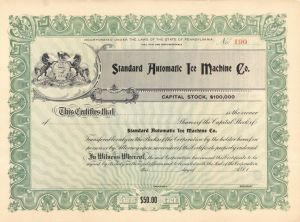Standard Automatic Ice Machine Co. - Unissued Stock Certificate