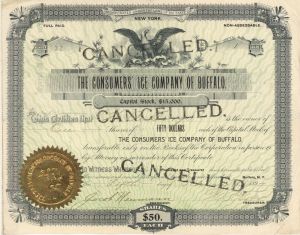 Consumers' Ice Company of Buffalo - 1897 dated Stock Certificate